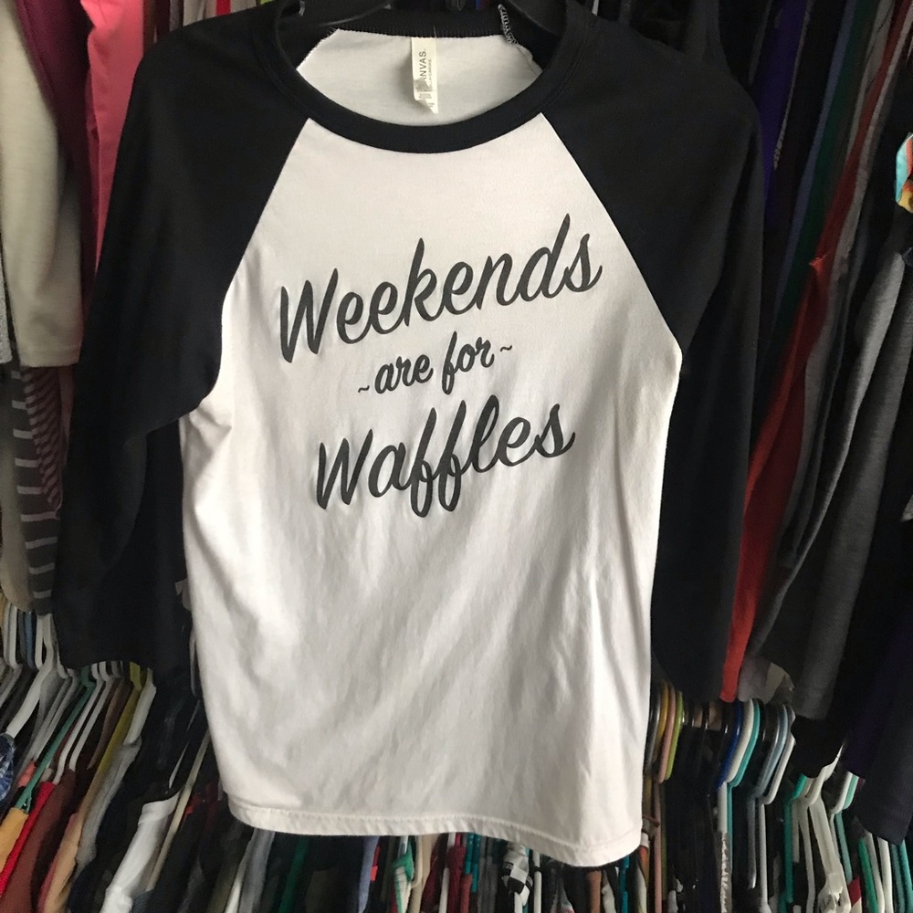 Weekends are for Waffles baseball tee size small